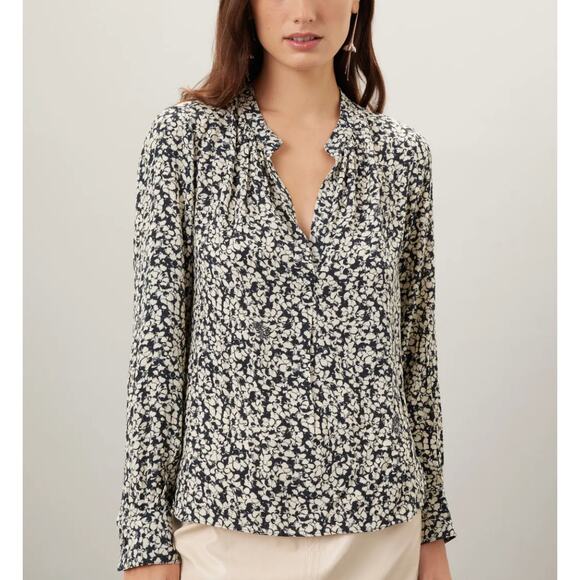 Zadig & Voltaire Black Floral Button Down Shirt MEDIUM Logo Banded Designer $258 - Picture 1 of 12